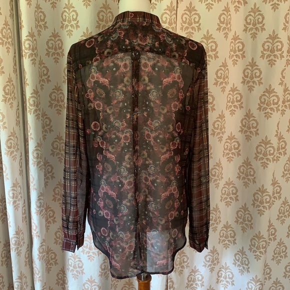 A.B.S. Denim Collection plaid & floral sheer top M - Picture 5 of 13